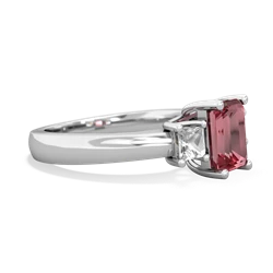 Pink Tourmaline Three Stone Emerald-Cut Trellis 14K White Gold ring R4021