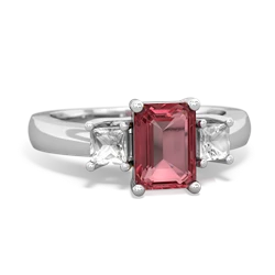 Pink Tourmaline Three Stone Emerald-Cut Trellis 14K White Gold ring R4021