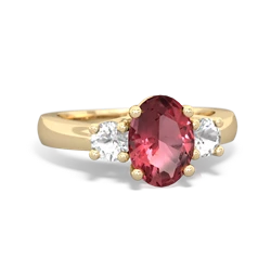 Pink Tourmaline Three Stone Oval Trellis 14K Yellow Gold ring R4024