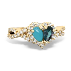 Turquoise Diamond Twist 'One Heart' 14K Yellow Gold ring R2640HRT