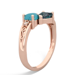 Turquoise Snuggling Hearts 14K Rose Gold ring R2178