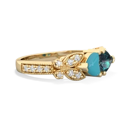 Turquoise Diamond Butterflies 14K Yellow Gold ring R5601