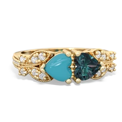 Turquoise Diamond Butterflies 14K Yellow Gold ring R5601