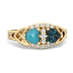 Turquoise Sparkling Celtic Knot 14K Yellow Gold ring R2645