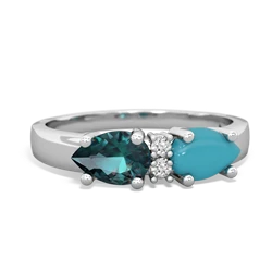 Turquoise Pear Bowtie 14K White Gold ring R0865