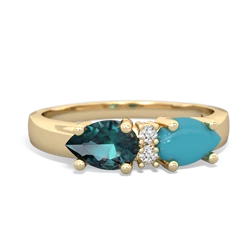 Turquoise Pear Bowtie 14K Yellow Gold ring R0865