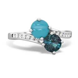 Turquoise Channel Set Two Stone 14K White Gold ring R5303