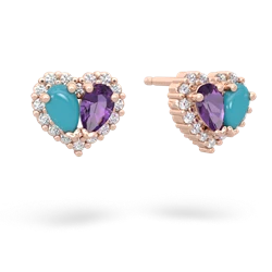 Turquoise Halo 14K Rose Gold earrings E7008