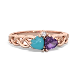 Turquoise Heart To Heart Braid 14K Rose Gold ring R5870