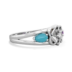 Turquoise Hearts Intertwined 14K White Gold ring R5880