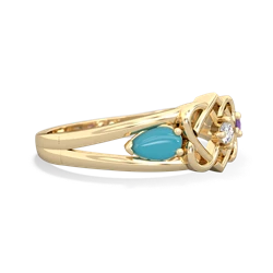 Turquoise Hearts Intertwined 14K Yellow Gold ring R5880