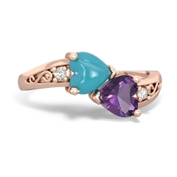 Turquoise Snuggling Hearts 14K Rose Gold ring R2178