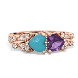 Turquoise Diamond Butterflies 14K Rose Gold ring R5601