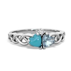 Turquoise Heart To Heart Braid 14K White Gold ring R5870