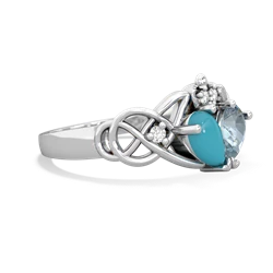 Turquoise 'One Heart' Celtic Knot Claddagh 14K White Gold ring R5322