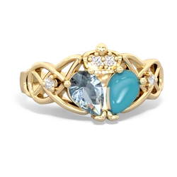 Turquoise 'One Heart' Celtic Knot Claddagh 14K Yellow Gold ring R5322