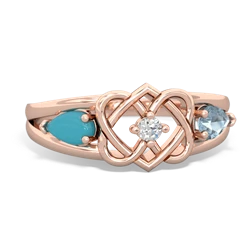 Turquoise Hearts Intertwined 14K Rose Gold ring R5880