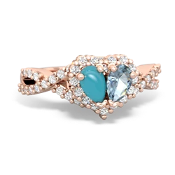 Turquoise Diamond Twist 'One Heart' 14K Rose Gold ring R2640HRT