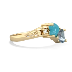 Turquoise Snuggling Hearts 14K Yellow Gold ring R2178