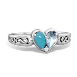 Turquoise Filligree 'One Heart' 14K White Gold ring R5070