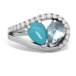 Turquoise Nestled Heart Keepsake 14K White Gold ring R5650