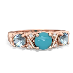 Turquoise Hugs And Kisses 14K Rose Gold ring R5016