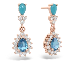 Turquoise Halo Pear Dangle 14K Rose Gold earrings E1882