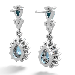 Turquoise Halo Pear Dangle 14K White Gold earrings E1882