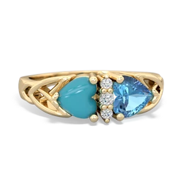 Turquoise Celtic Knot Double Heart 14K Yellow Gold ring R5040