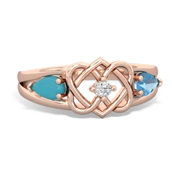 Turquoise Hearts Intertwined 14K Rose Gold ring R5880