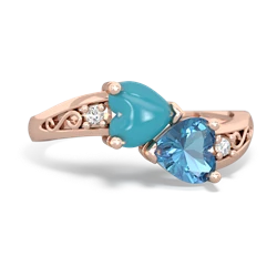 Turquoise Snuggling Hearts 14K Rose Gold ring R2178