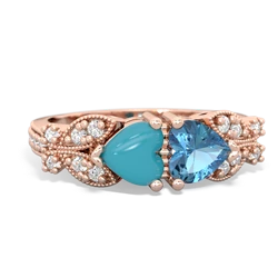 Turquoise Diamond Butterflies 14K Rose Gold ring R5601