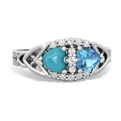 Turquoise Sparkling Celtic Knot 14K White Gold ring R2645