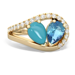 Turquoise Nestled Heart Keepsake 14K Yellow Gold ring R5650