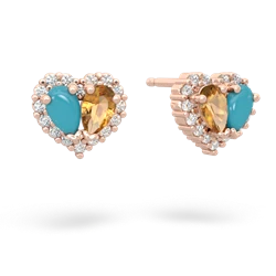 Turquoise Halo 14K Rose Gold earrings E7008