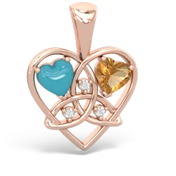 Turquoise Celtic Trinity Heart 14K Rose Gold pendant P5331