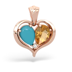 Turquoise Two Become One 14K Rose Gold pendant P5330