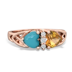 Turquoise Celtic Knot Double Heart 14K Rose Gold ring R5040