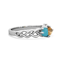 Turquoise Heart To Heart Braid 14K White Gold ring R5870