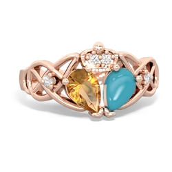 Turquoise 'One Heart' Celtic Knot Claddagh 14K Rose Gold ring R5322