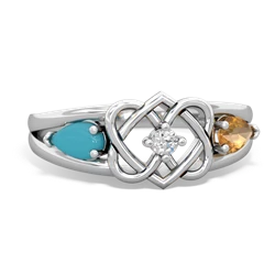 Turquoise Hearts Intertwined 14K White Gold ring R5880