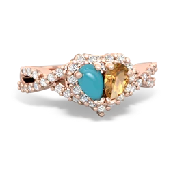 Turquoise Diamond Twist 'One Heart' 14K Rose Gold ring R2640HRT