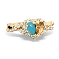 Turquoise Diamond Twist 'One Heart' 14K Yellow Gold ring R2640HRT