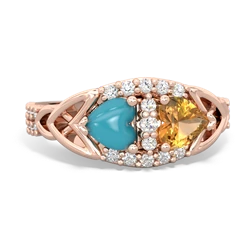 Turquoise Sparkling Celtic Knot 14K Rose Gold ring R2645