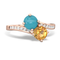 Turquoise Channel Set Two Stone 14K Rose Gold ring R5303