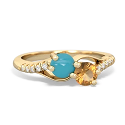 Turquoise Infinity Pave Two Stone 14K Yellow Gold ring R5285