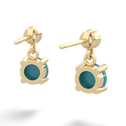 Turquoise Diamond Drop 6Mm Round 14K Yellow Gold earrings E1986