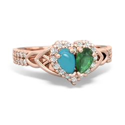 Turquoise Celtic Knot Two Hearts As One 14K Rose Gold ring R2644HRT