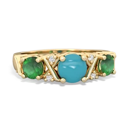 Turquoise Hugs And Kisses 14K Yellow Gold ring R5016