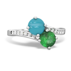 Turquoise Channel Set Two Stone 14K White Gold ring R5303